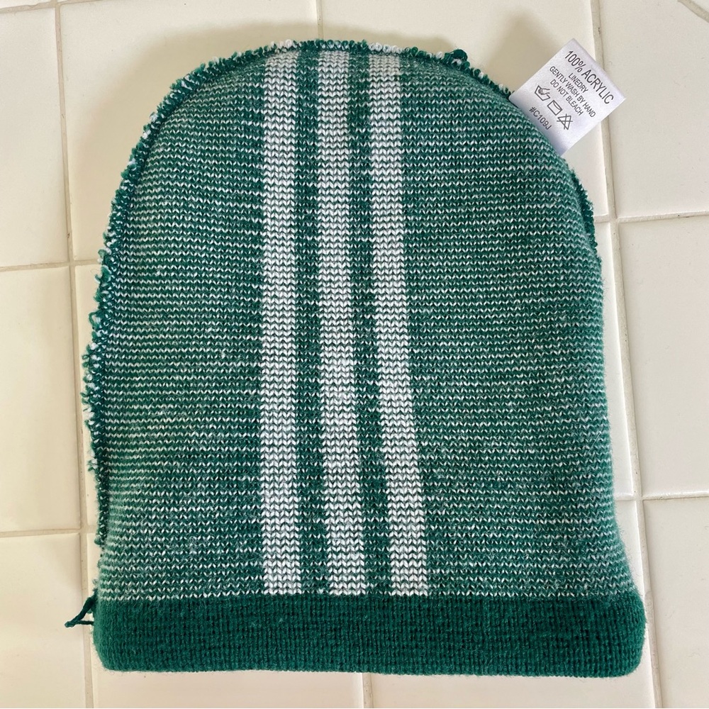 VTG ADIDAS 3 Stripes Green Cuffed Folded Adult Unisex One Size Beanie Hat Cap - Picture 3 of 5